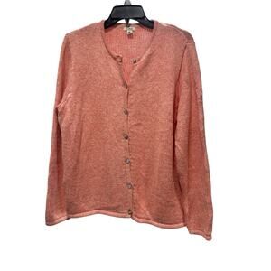 L.L. Bean Coral Orange Cotton Crewneck Women’s L Button Up Cardigan Sweater